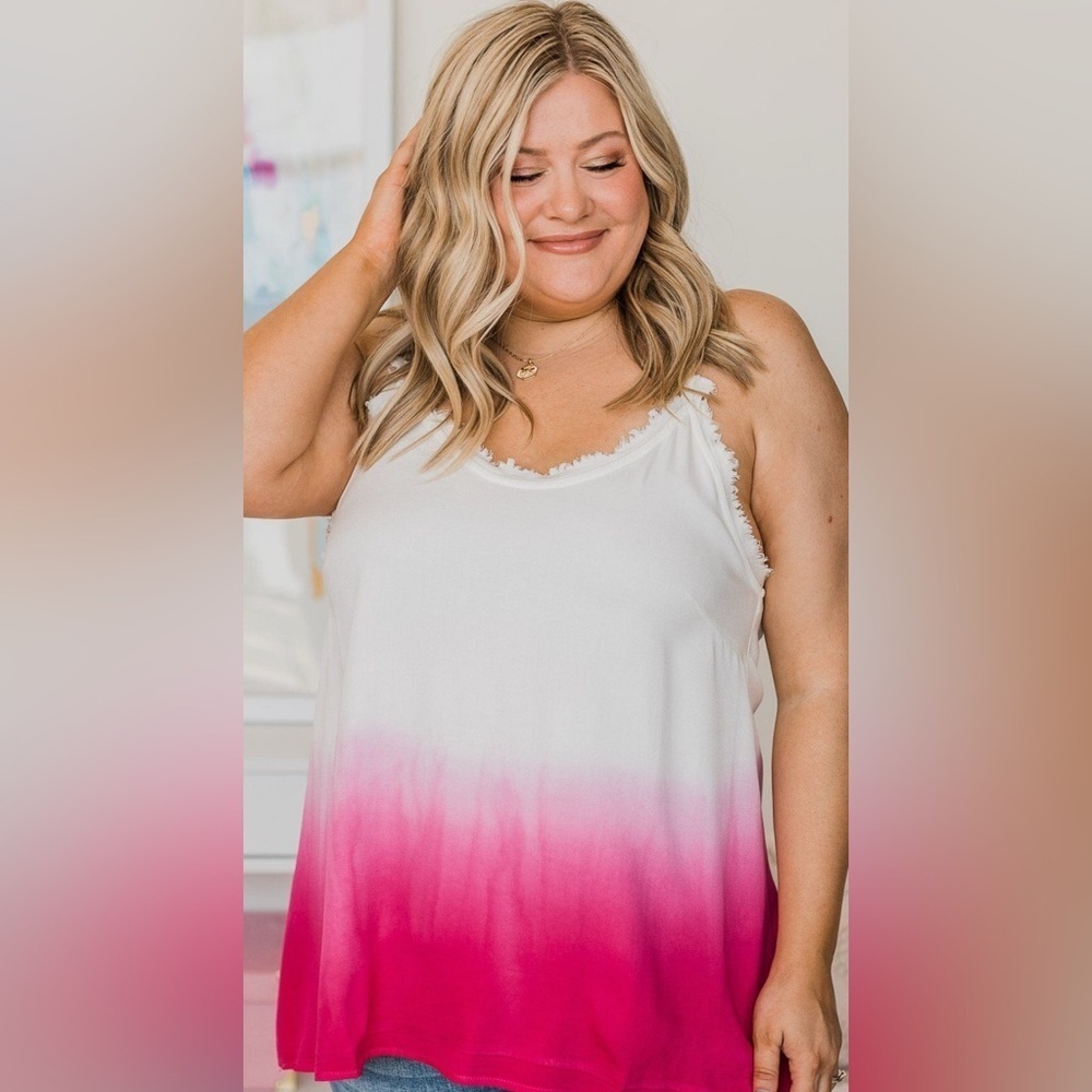 NWOT WHITE BIRTH RASPBERRY SORBET OMBRÉ LOOSE FIT TANK, RAW/FRAYED EDGE, 3X